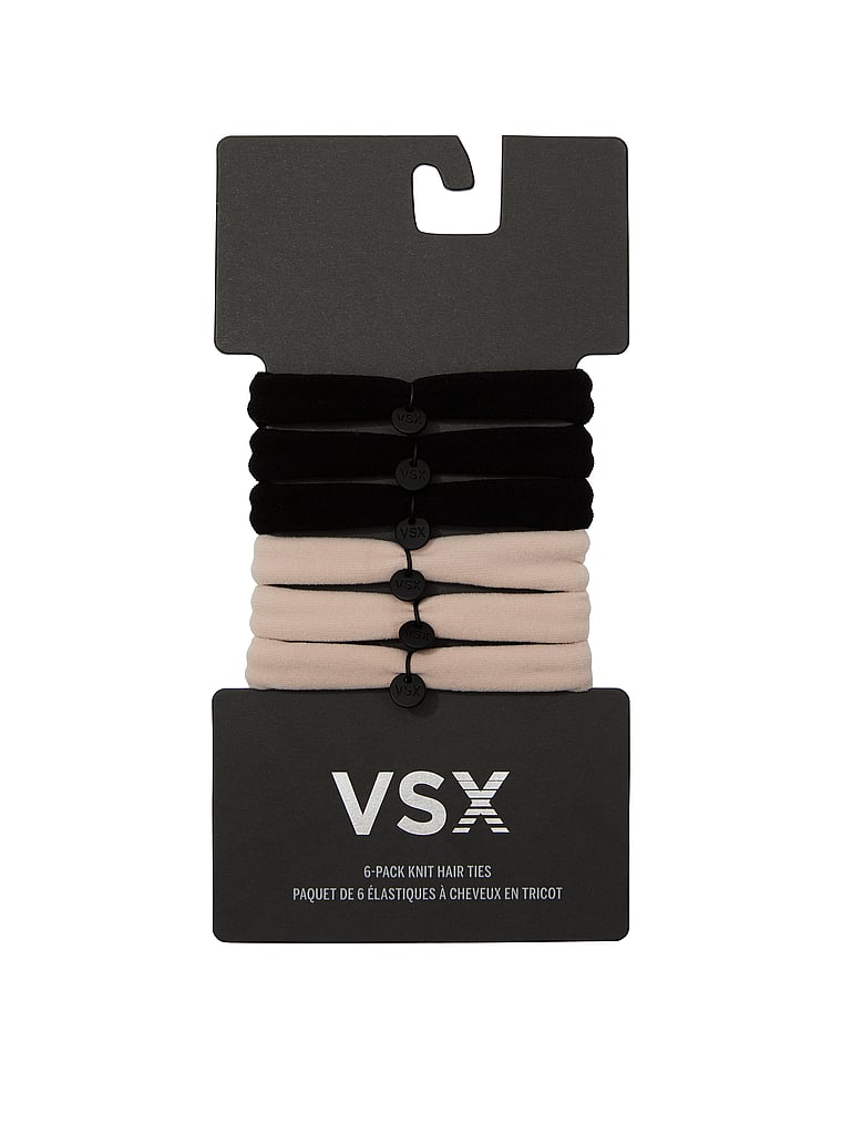 Victoria's Secret, Victoria's Secret VSX 6-Pack Knit Hair Ties, Black, Oyster, offModelBack, 2 of 2
