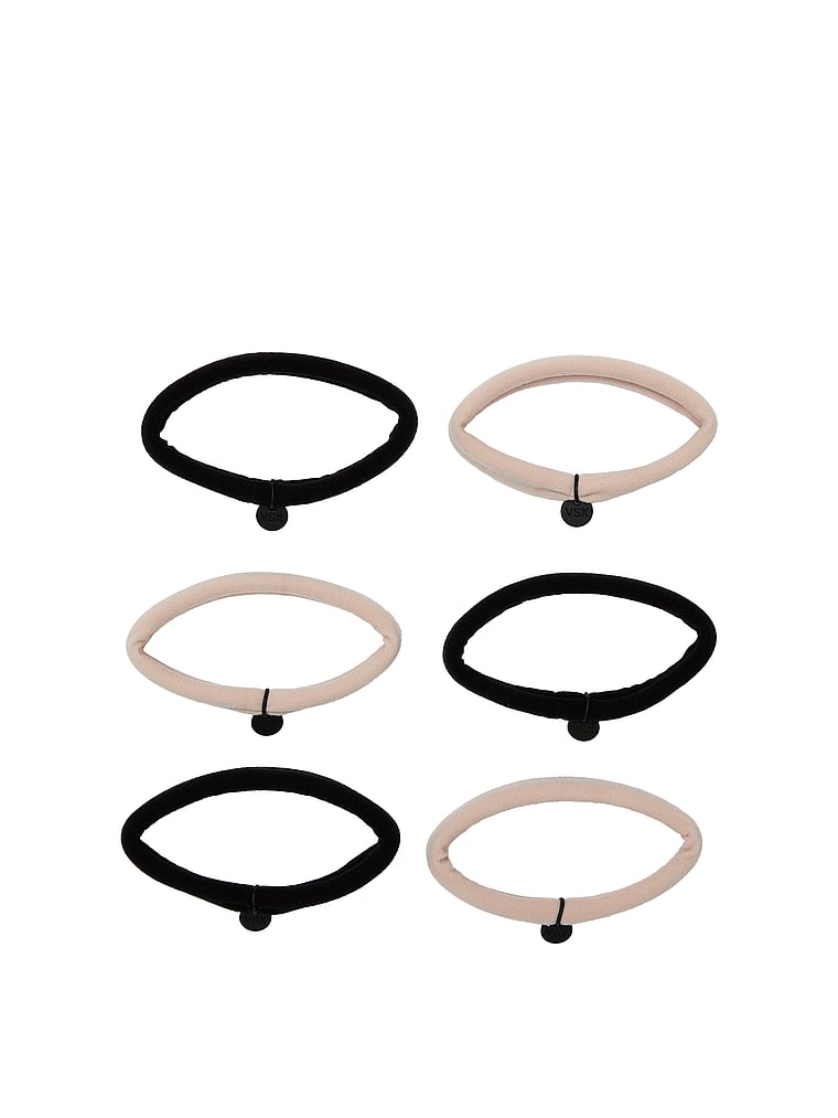 Victoria's Secret, Victoria's Secret VSX 6-Pack Knit Hair Ties, Black, Oyster, offModelFront, 1 of 2