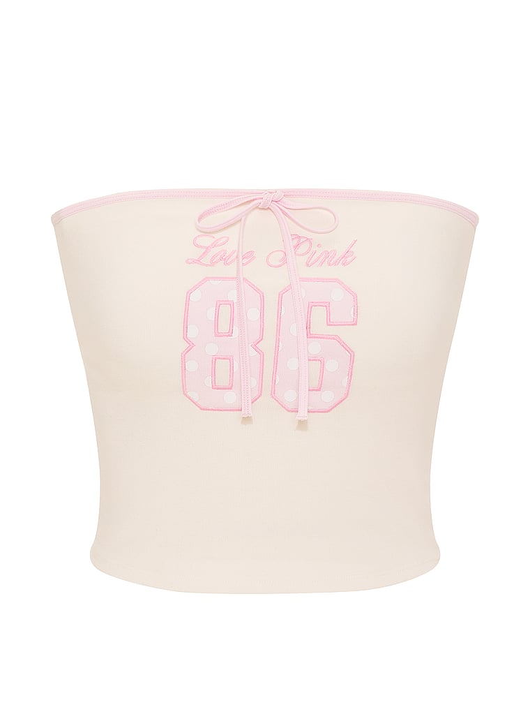 PINK All-Day Cotton™ Side-Ruched Tube Top, Cozy White, offModelFront, 3 of 5