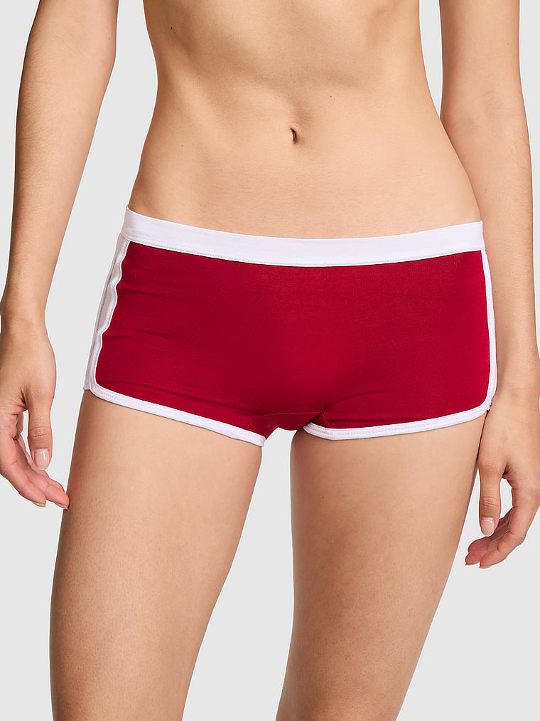 PINK Cotton Dorm Boyshort Panty, Red Lacquer & White, onModelBack, 2 of 4