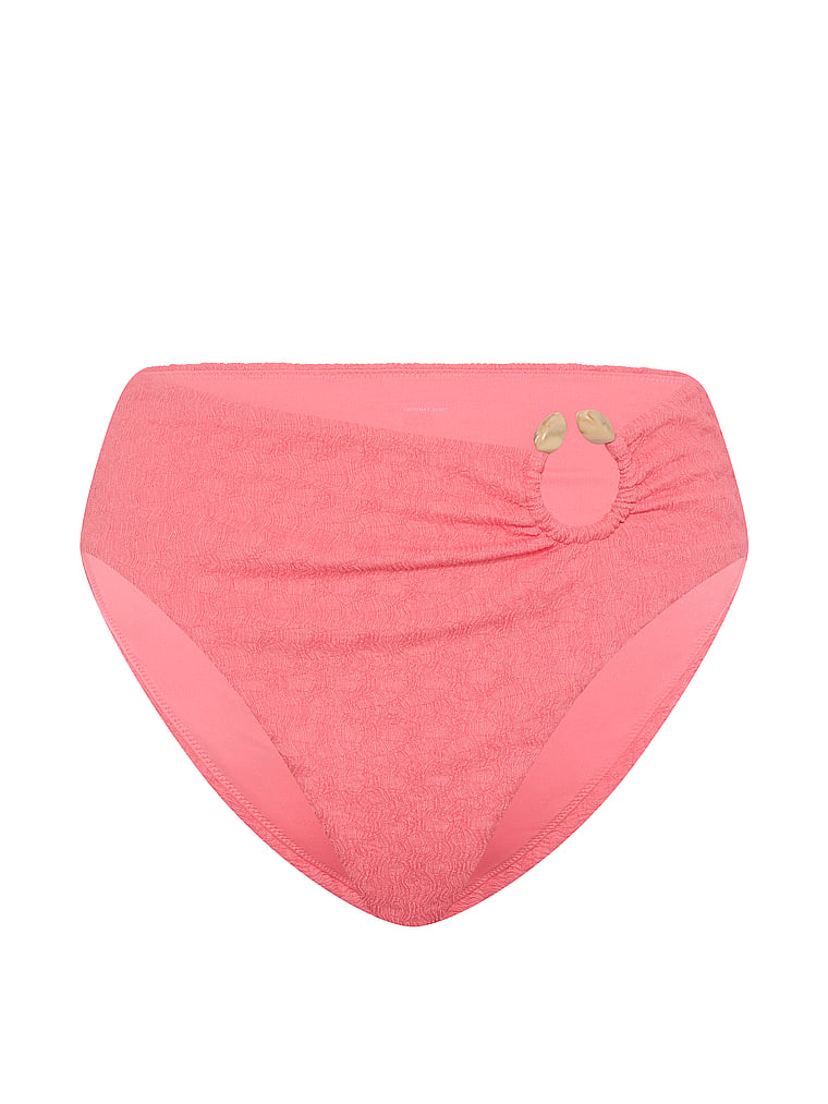 Beach Hoops Textured Jacquard High-Waist Full-Coverage Bikini Bottom