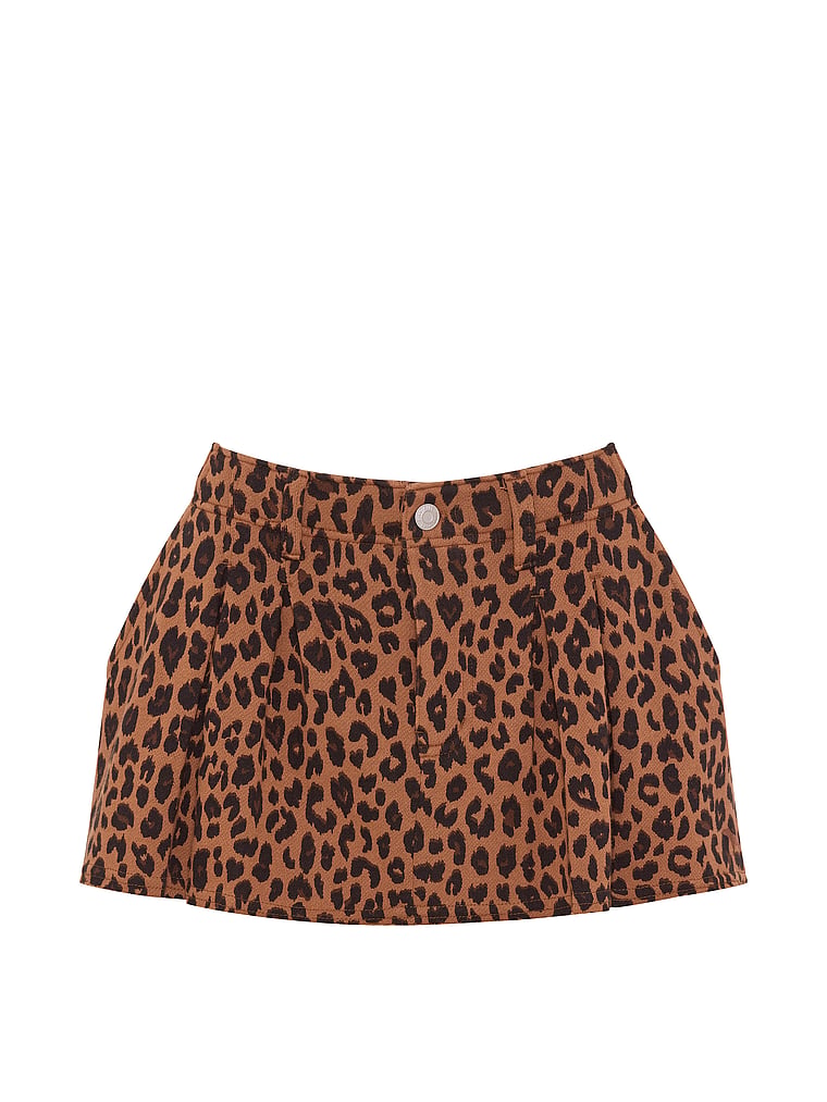 PINK Campus Fleece™ Pleated Skort, Leopard, offModelFront, 4 of 4