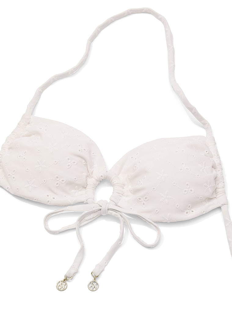 Victoria's Secret, Victoria's Secret Swim Eyelet Tie-Front Bandeau Bikini Top, White/Ivory, detail, 4 of 4