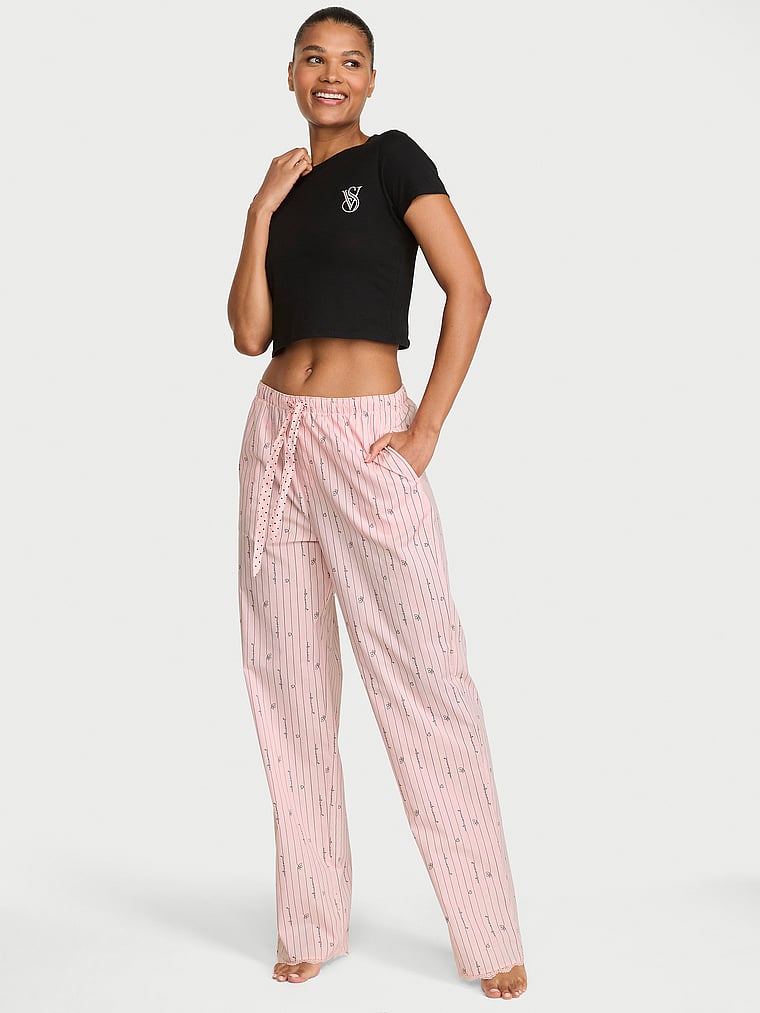 Victoria's Secret, Victoria's Secret Mix & Match Sleep Heritage Cotton Pajama Pants, Angel Pink Heart Stripes, onModelFront, 1 of 4