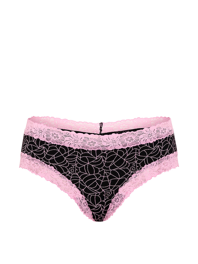 PINK PINK Wink™ Lace-Trim Cotton Cheeky Panty, Black Spiderweb, offModelFront, 3 of 3