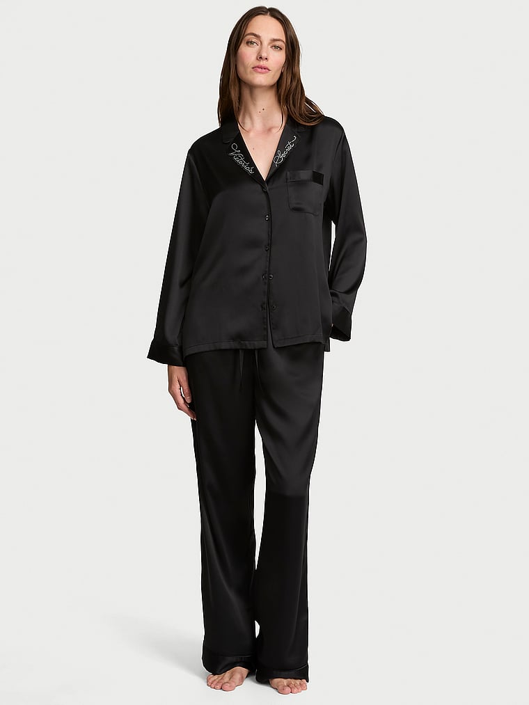 Buy Signature Satin Long Pajama Set, Angel Pink W Collar