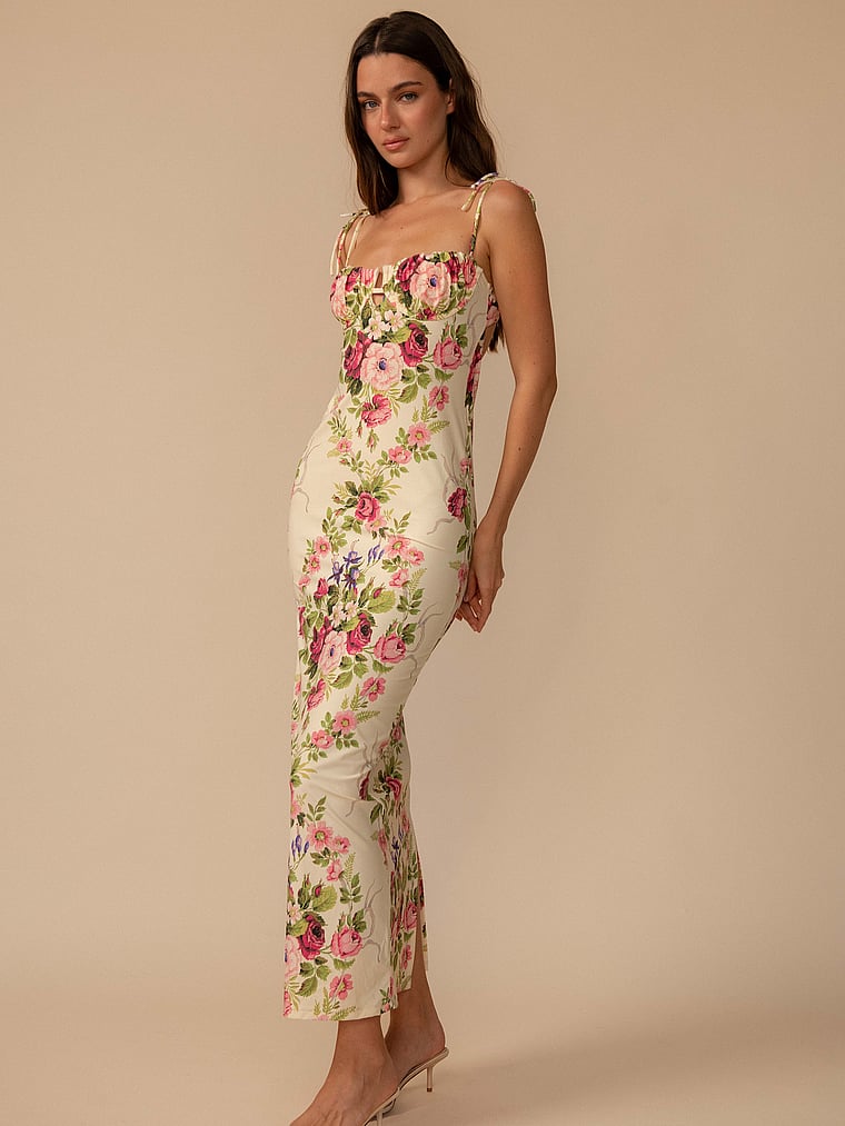 Victoria's Secret, Montce Petal Long Slip Dress, Bouquet, onModelSide, 3 of 3