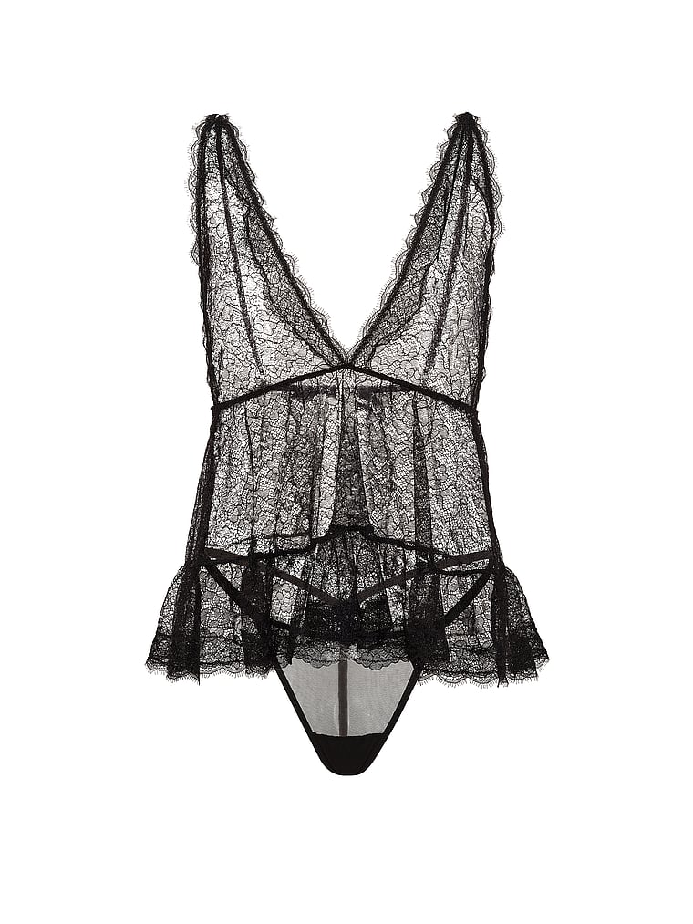 Victoria's Secret, Victoria's Secret Tease Lace Plunge Babydoll Set, offModelFront, 3 of 3