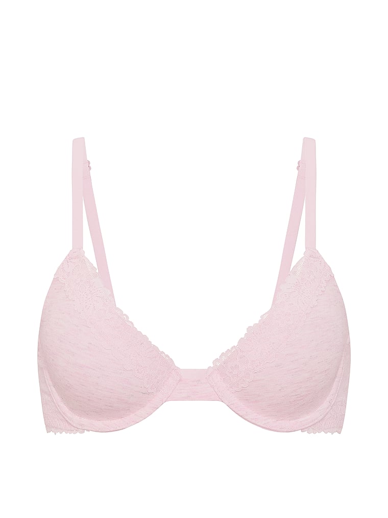 PINK Wear Everywhere Lightly Lined Demi Bra, Heather Petal Pink, offModelFront, 3 of 3