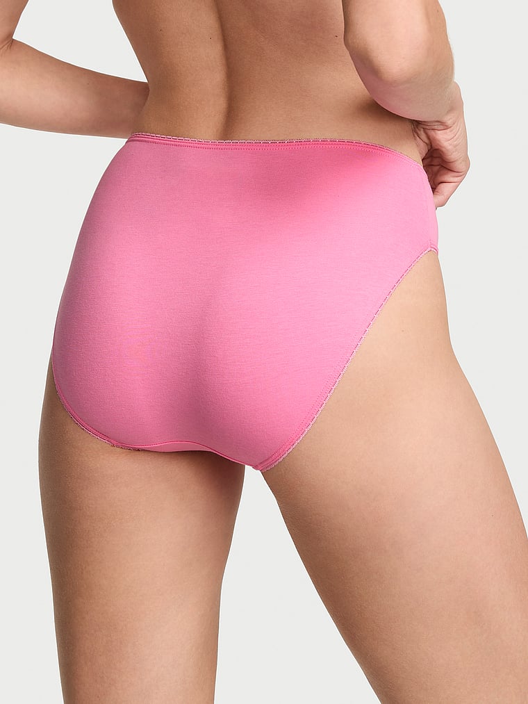 Victoria's Secret, Victoria's Secret Cotton Lace-Trim High-Leg Brief Panty, onModelBack, 2 of 4