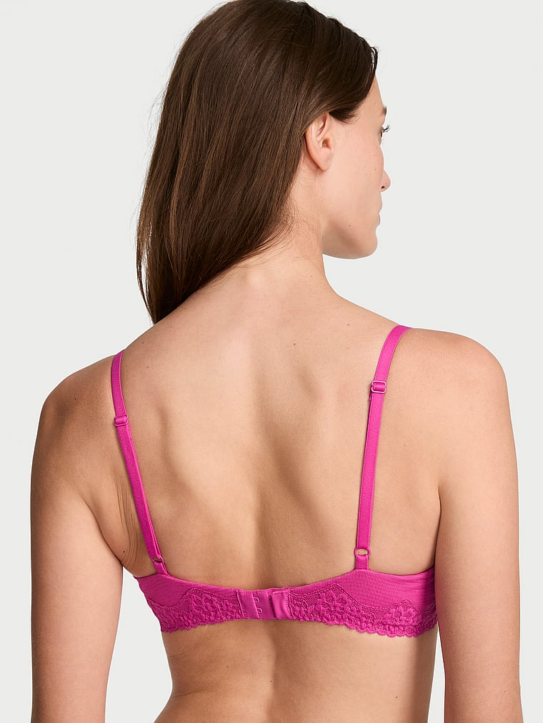 Victoria's Secret, The T-shirt Signature Shine Cotton Lightly Lined Demi Bra, Pink Fire, onModelBack, 2 of 3 Joy is 5'10" or 178cm and wears 34B or Small