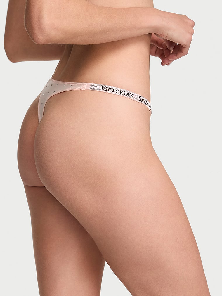 Victoria's Secret, Very Sexy Shine Strap Dot Thong Panty, Purest Pink, onModelBack, 2 of 4 Joy  is 5'10" or 178cm and wears Small