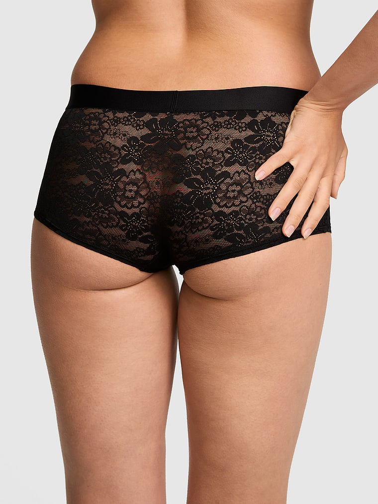PINK Lacie Logo Boyshort Panty, Black, onModelBack, 2 of 3 Isabella is 5'9" or 175cm and wears Medium