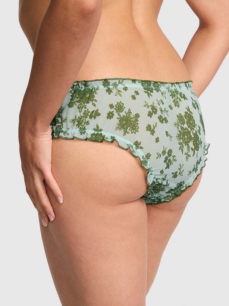 PINK PINK Wink™ Ruﬄe Cheeky Panty, Harbor Gray Floral, onModelBack, 2 of 3 Isabella is 5'9" or 175cm and wears Medium