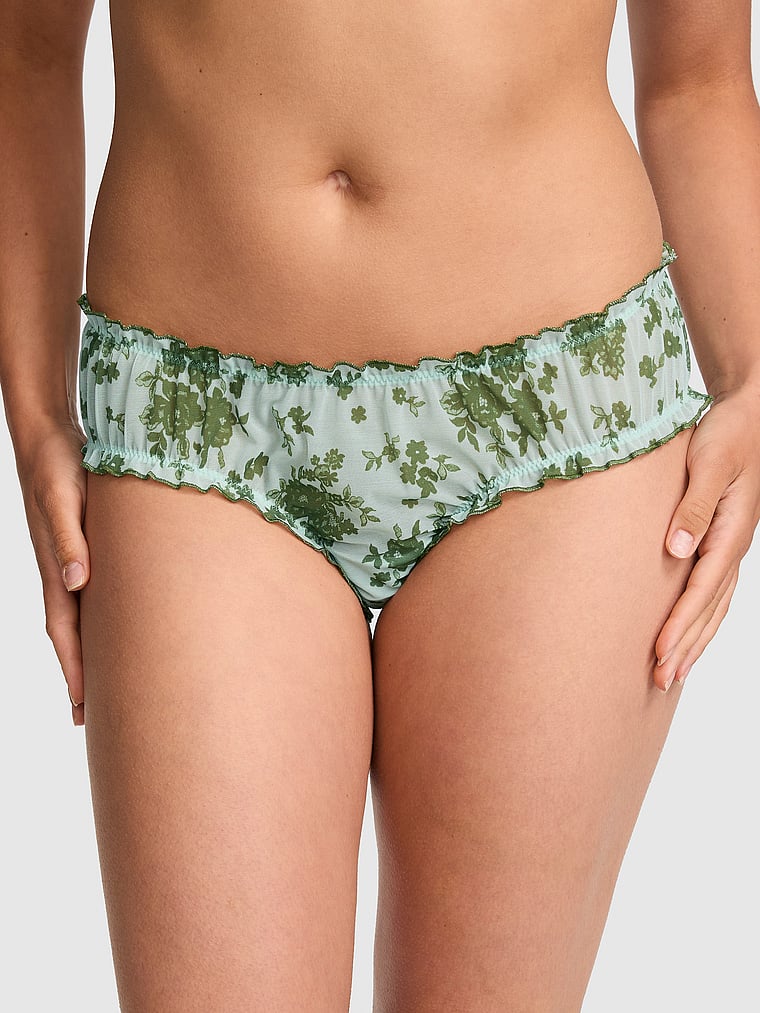 PINK PINK Wink™ Ruﬄe Cheeky Panty, Harbor Gray Floral, onModelFront, 1 of 3 Isabella is 5'9" or 175cm and wears Medium
