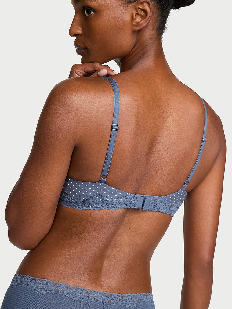Victoria's Secret, The T-shirt Bombshell Add-2-Cups Cotton Exploded Logo Push-Up Bra, Bluestream Dots, onModelBack, 2 of 3 Tsheca is 5'9" or 175cm and wears 34B or Small