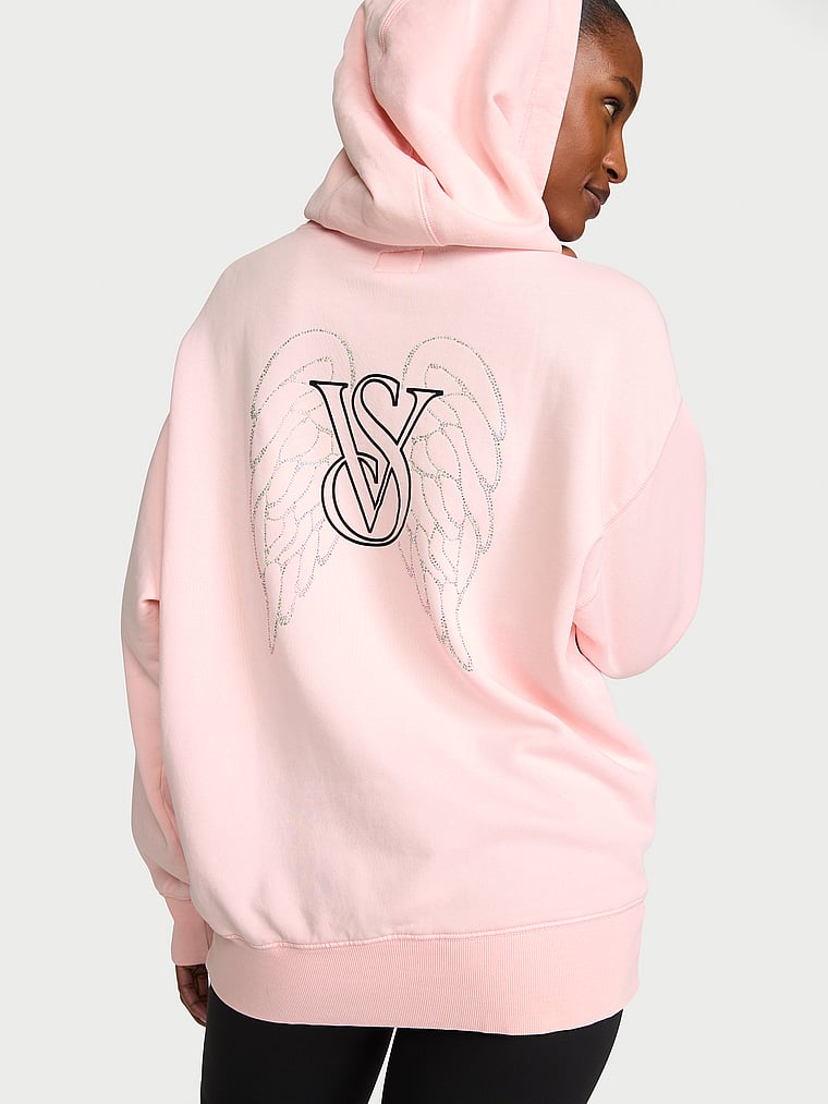 Victoria's Secret, Angel Essentials Iconic Fleece Hoodie, Angel Pink, onModelFront, 1 of 4 Tsheca is 5'9" or 175cm and wears Small