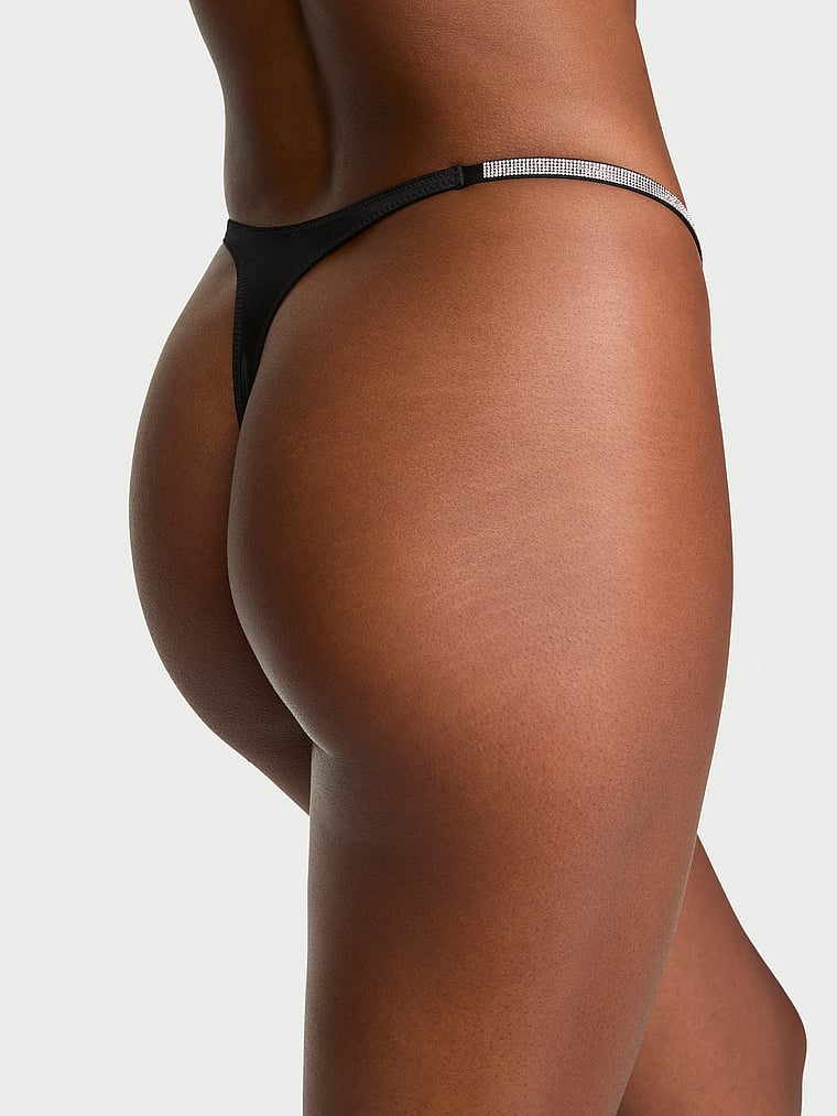 Victoria's Secret, Very Sexy Shine Script Thong Panty, Black, onModelBack, 2 of 4 Tsheca  is 5'9" or 175cm and wears Small