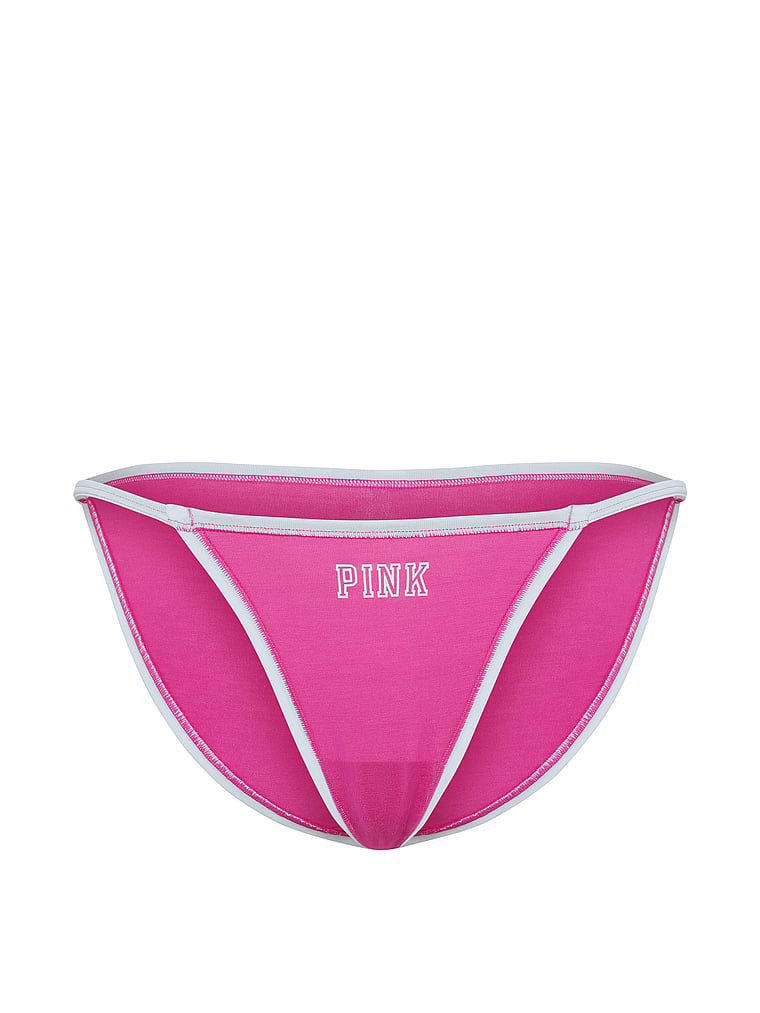 PINK Cotton Lace-Trim Bikini Panty, Sizzling Strawberry with PINK Graphic, offModelFront, 3 of 3