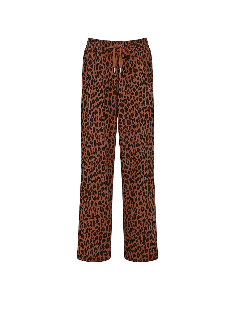PINK Campus Fleece™ Wide-Leg Split-Hem Sweatpants, Leopard, offModelFront, 4 of 4