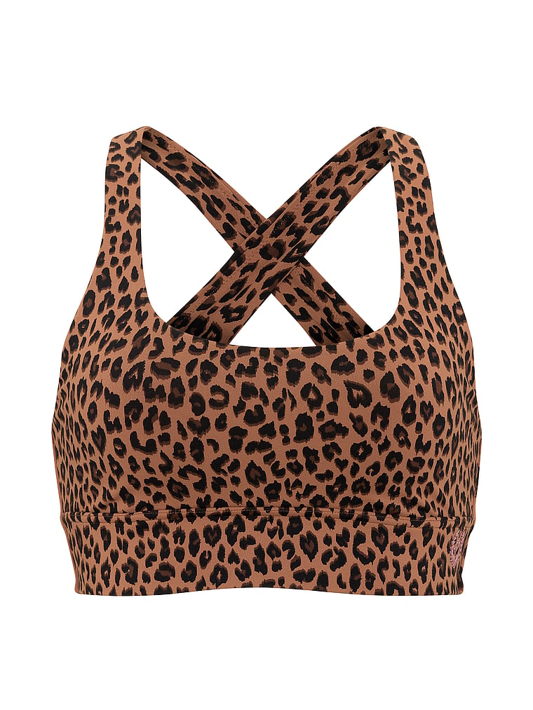 PINK PINK Relay™ Twist-Back Bra, Leopard, offModelFront, 3 of 3