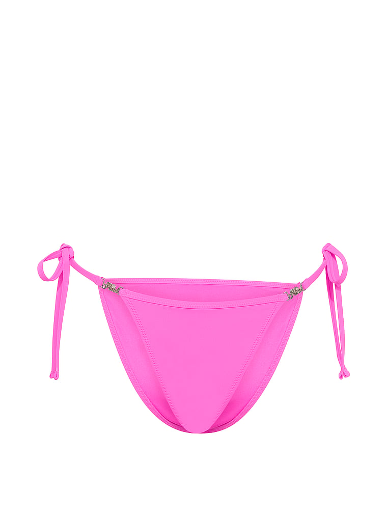PINK SWIM Side-Tie Cheeky Bikini Bottom, Pink Berry, offModelFront, 3 of 4