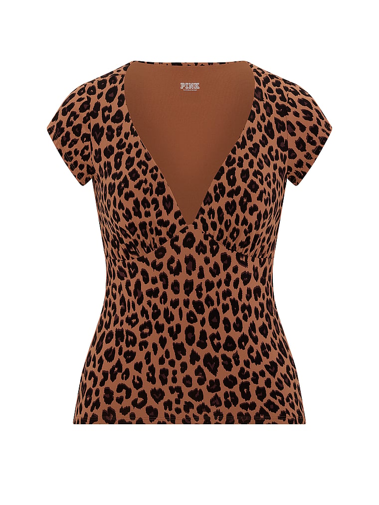 PINK PINK Base Stretch™ Plunge Top, Leopard, offModelFront, 4 of 4