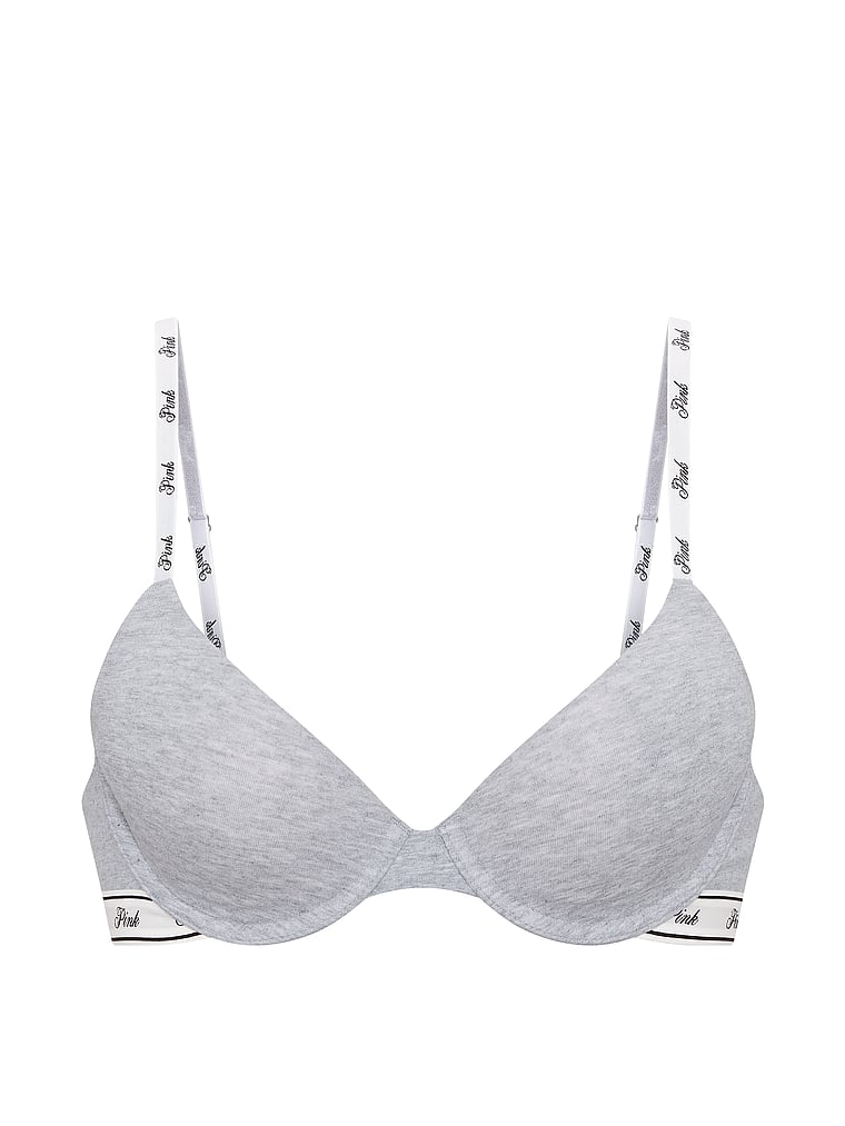 PINK Wear Everywhere Lightly Lined Demi Bra, Heather Grey, offModelFront, 3 of 3