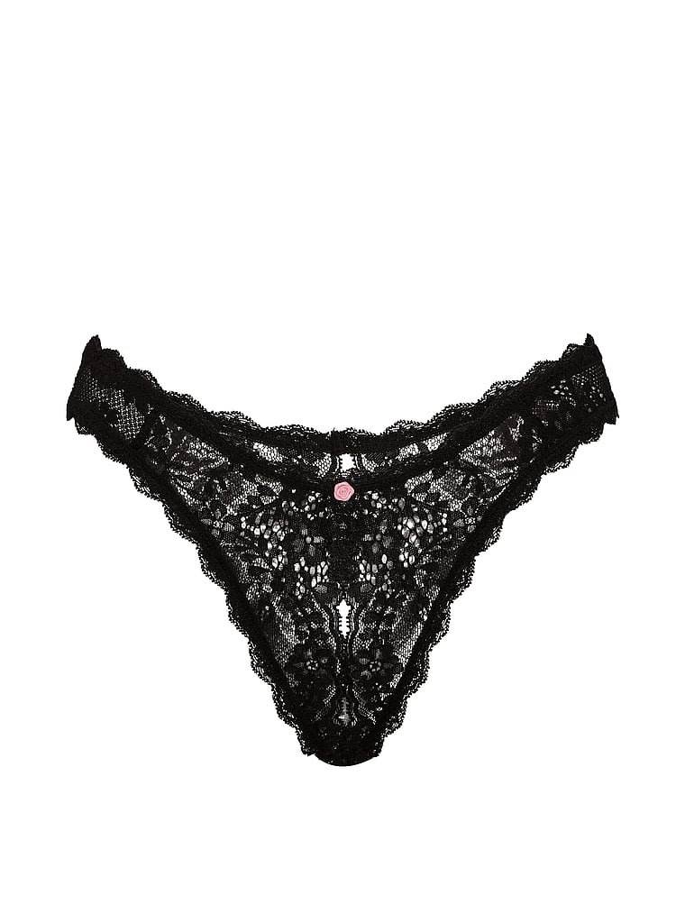 Victoria's Secret, Dream Angels Lace Brazilian Panty, Black, offModelFront, 3 of 3