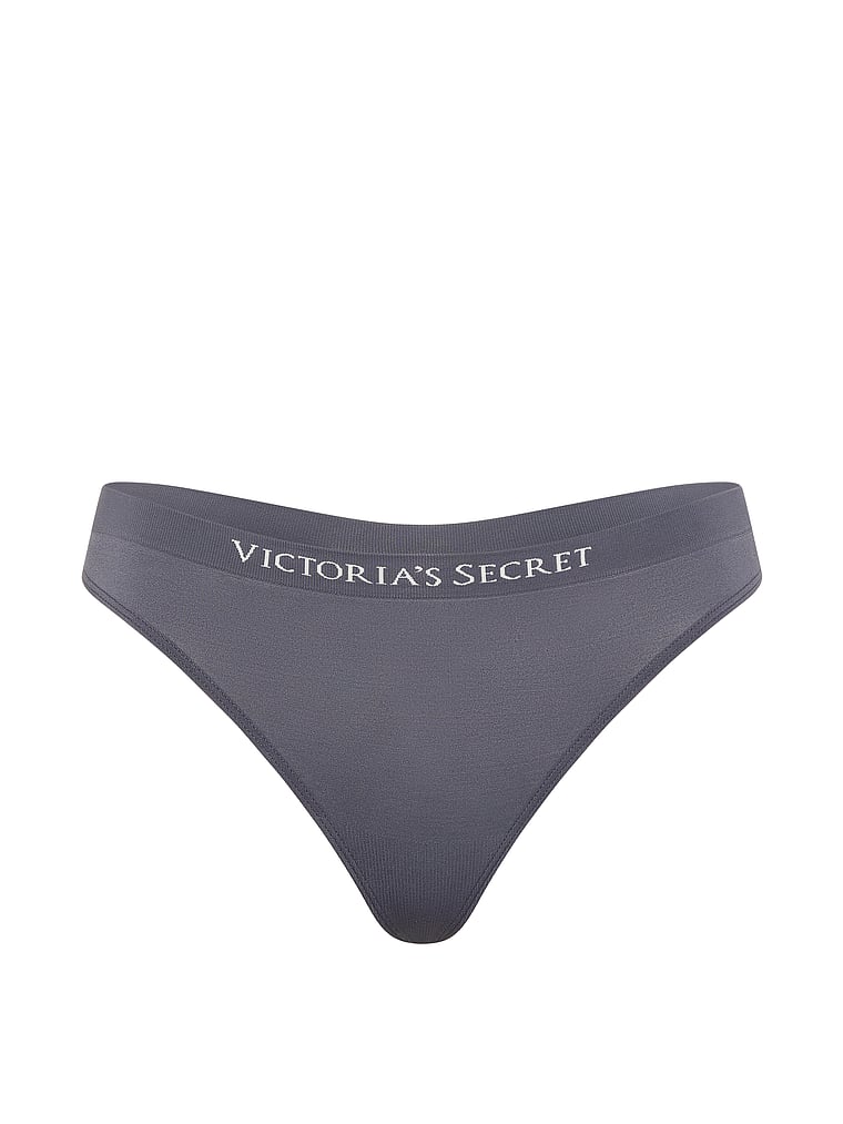 Victoria's Secret, Seamless Seamless Thong Panty, Black Peal, offModelFront, 3 of 3