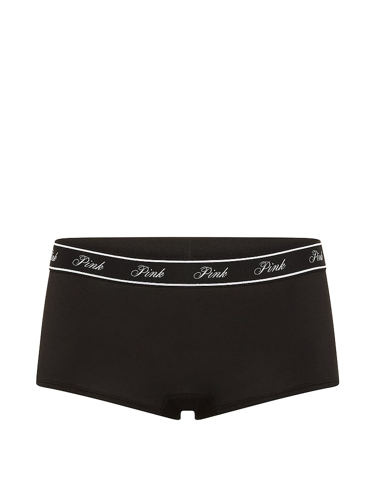 PINK Mesh Boyshort Panty, Black with Never in My Nine Lives Butt Graphic, offModelFront, 3 of 3