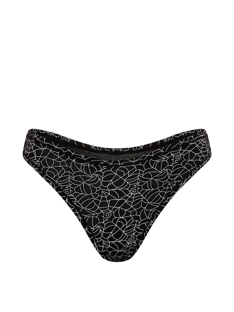 PINK Cotton Thong Panty, Black Spiderweb, offModelFront, 3 of 3