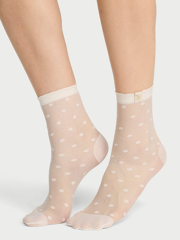 Victoria's Secret, Victoria's Secret 2-Pack Sheer Crew Socks, Soft Ivory Dots Floral, onModelBack, 2 of 4