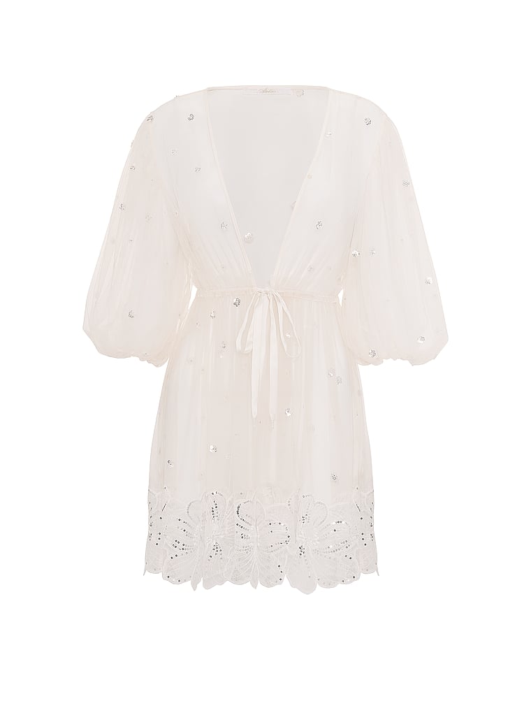 Victoria's Secret, Dream Angels Atelier x Victoria's Secret Bridal Embellished Tulle Short Robe, Coconut White, offModelFront, 3 of 3