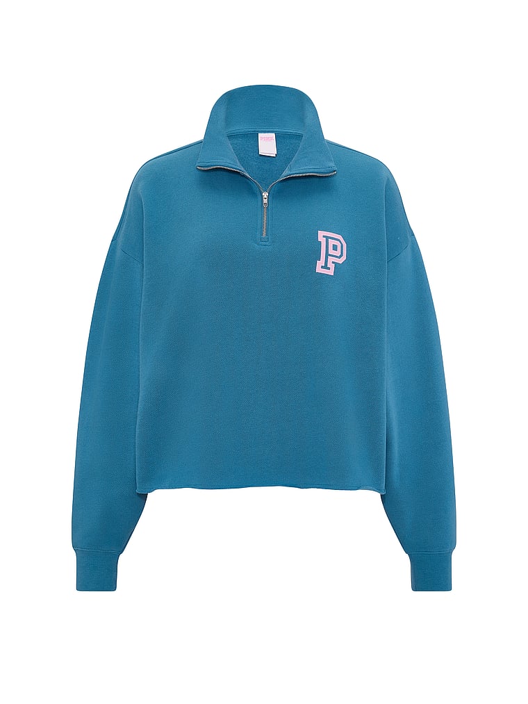 PINK Campus Fleece™ Quarter-Zip Straight-Cut Sweatshirt, Varsity Blue, offModelFront, 3 of 3