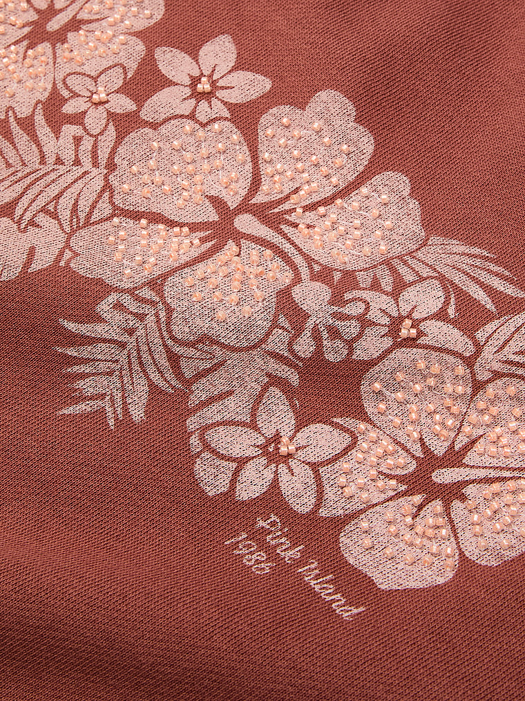 PINK Campus Fleece™ Rib Off-The-Shoulder Sweatshirt, Clay Sunset, detail, 4 of 4