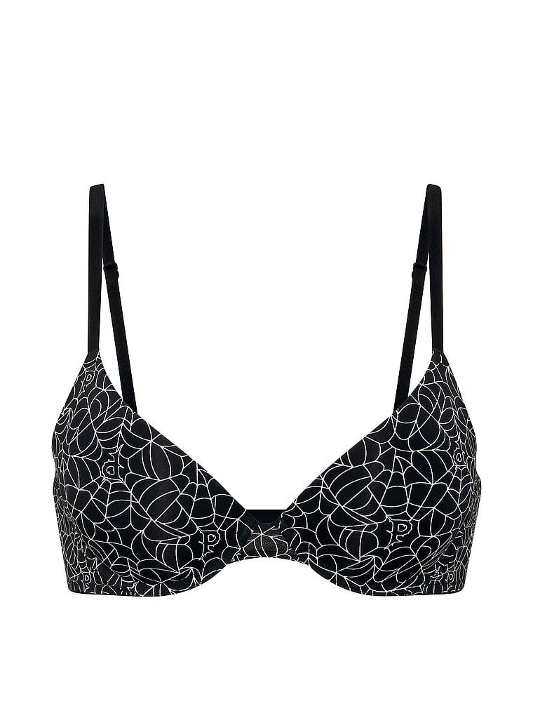 PINK Wear Everywhere™ Push-Up Bra, Black Spiderweb Print, offModelFront, 3 of 4