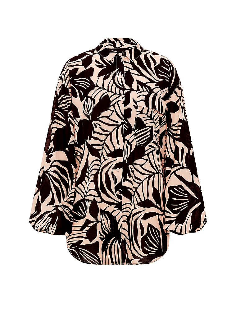 Beachwear Voile Oversized Button-Front Shirt