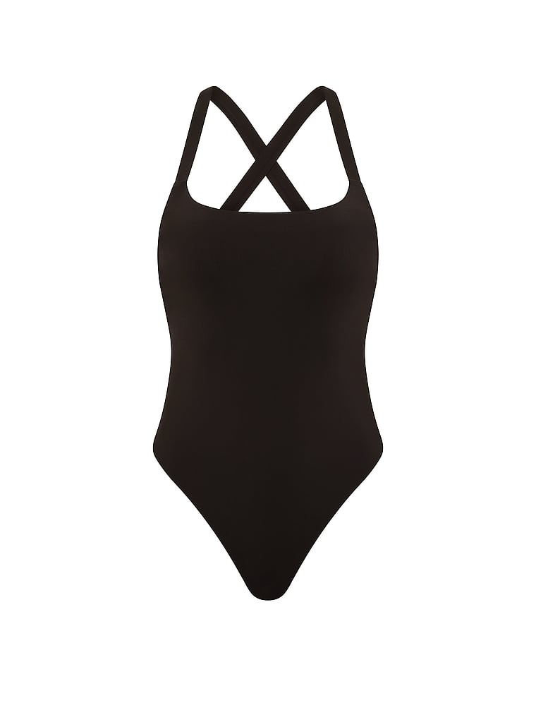 Victoria's Secret, Victoria's Secret Swim Itsy Cross-Back One-Piece Swimsuit, Pure Black, offModelFront, 3 of 3