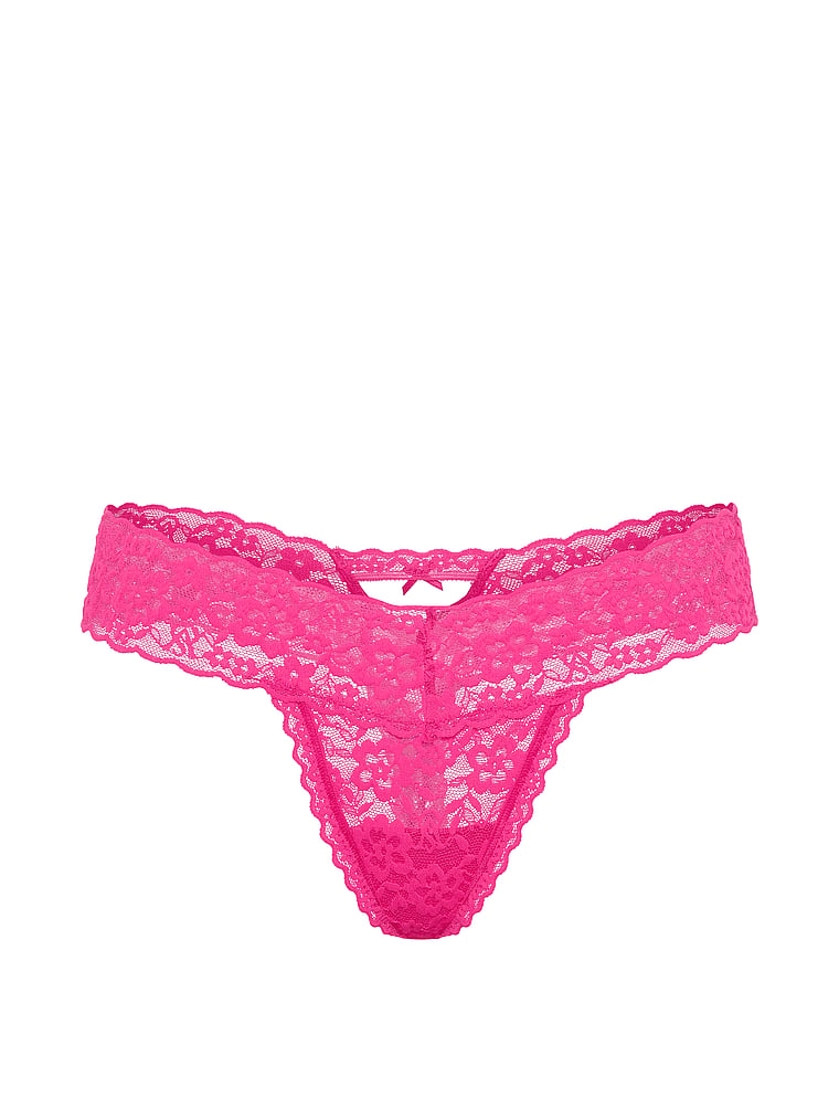 Victoria's Secret, The Lacie Lace Thong Panty, Haute Pink, offModelFront, 4 of 4