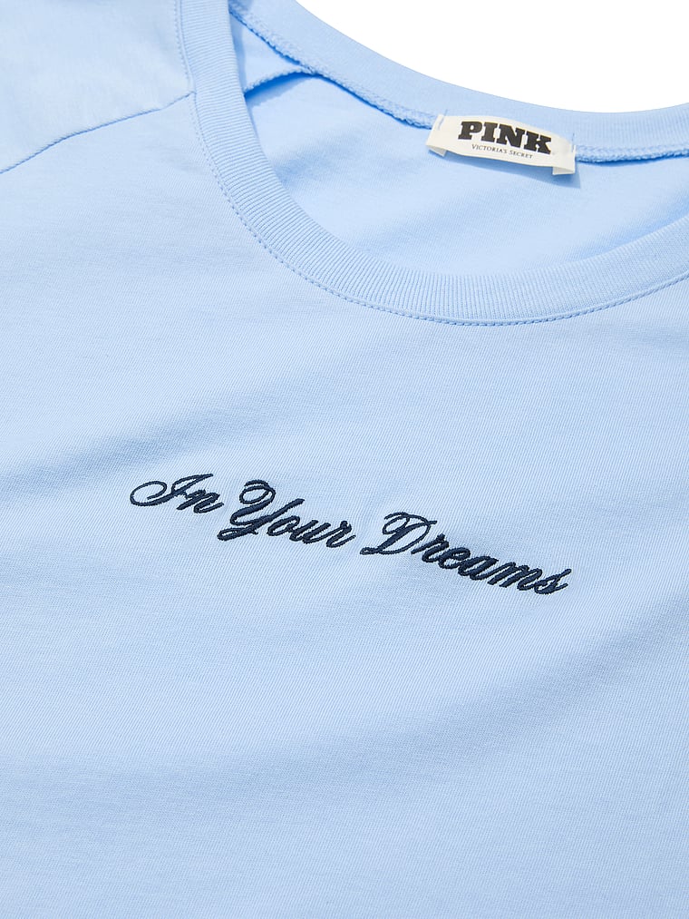 PINK Cotton Raglan Sleep Tee, Blue, detail, 4 of 4