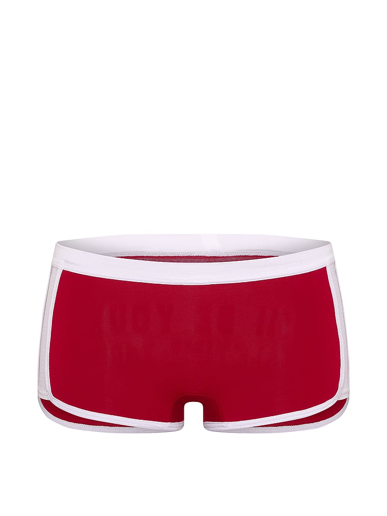 PINK Cotton Dorm Boyshort Panty, Red Lacquer & White, offModelFront, 4 of 4
