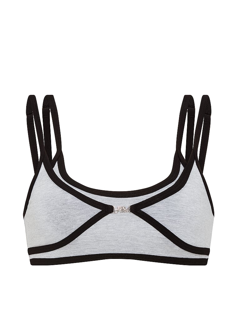 PINK All-Day Cotton™ Double Up Scoop Bra, Heather Grey, offModelFront, 3 of 3