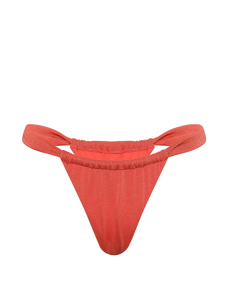 Victoria's Secret, Victoria's Secret Swim Shimmer Thong Bikini Bottom, Hot Coral, offModelFront, 3 of 3