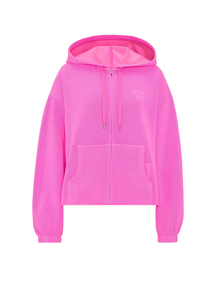 PINK Campus Fleece™ Raw-Cut Full-Zip Hoodie, Pink Berry, offModelFront, 3 of 3