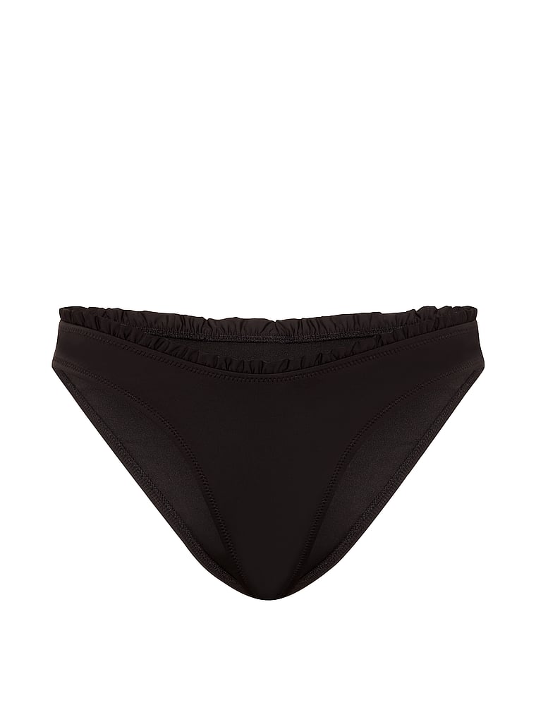 PINK SWIM Ruﬄe Cheeky Bikini Bottom, Black, offModelFront, 3 of 3