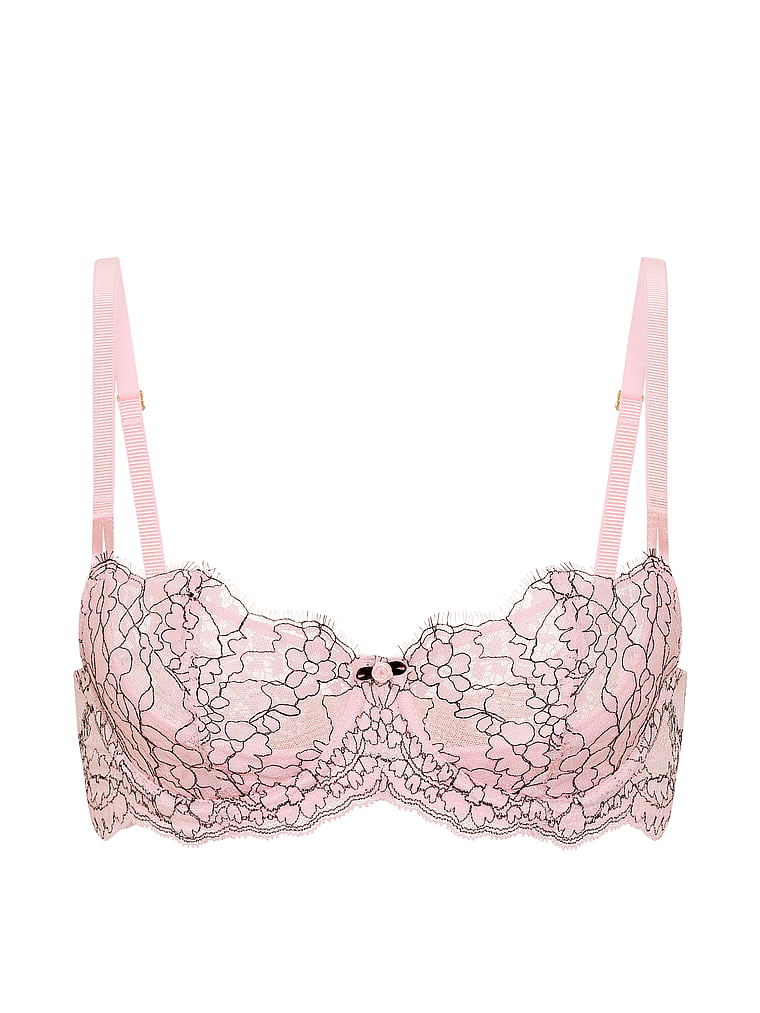 Victoria's Secret, Dream Angels Wicked Unlined Lace Balconette Bra, Angel Pink, offModelFront, 4 of 7