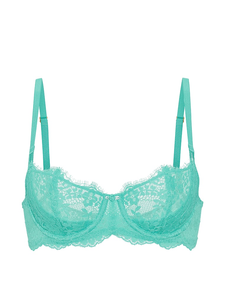 Victoria's Secret, Dream Angels Wicked Unlined Lace Balconette Bra, Scuba Blue, offModelFront, 3 of 5