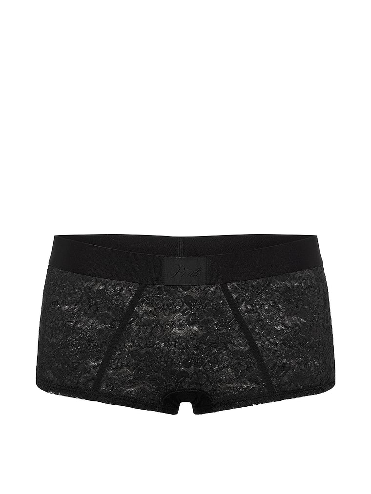 PINK Lacie Logo Boyshort Panty, Black, offModelFront, 3 of 3