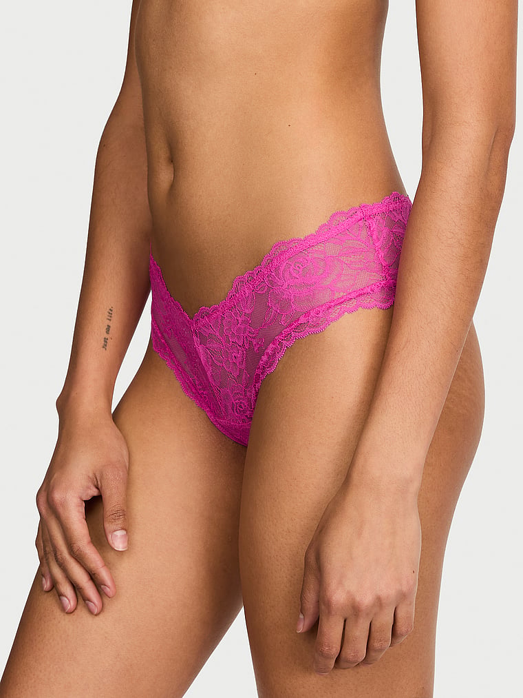 Victoria's Secret, Very Sexy Strappy-Back High-Leg Cheeky Panty, Pink Fire, onModelFront, 1 of 3 Anyeline is 5'10" or 178cm and wears Small